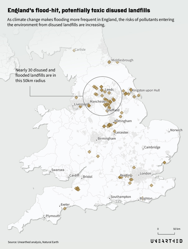 Map showing England's flood-hit, potentially toxic disused landfills
